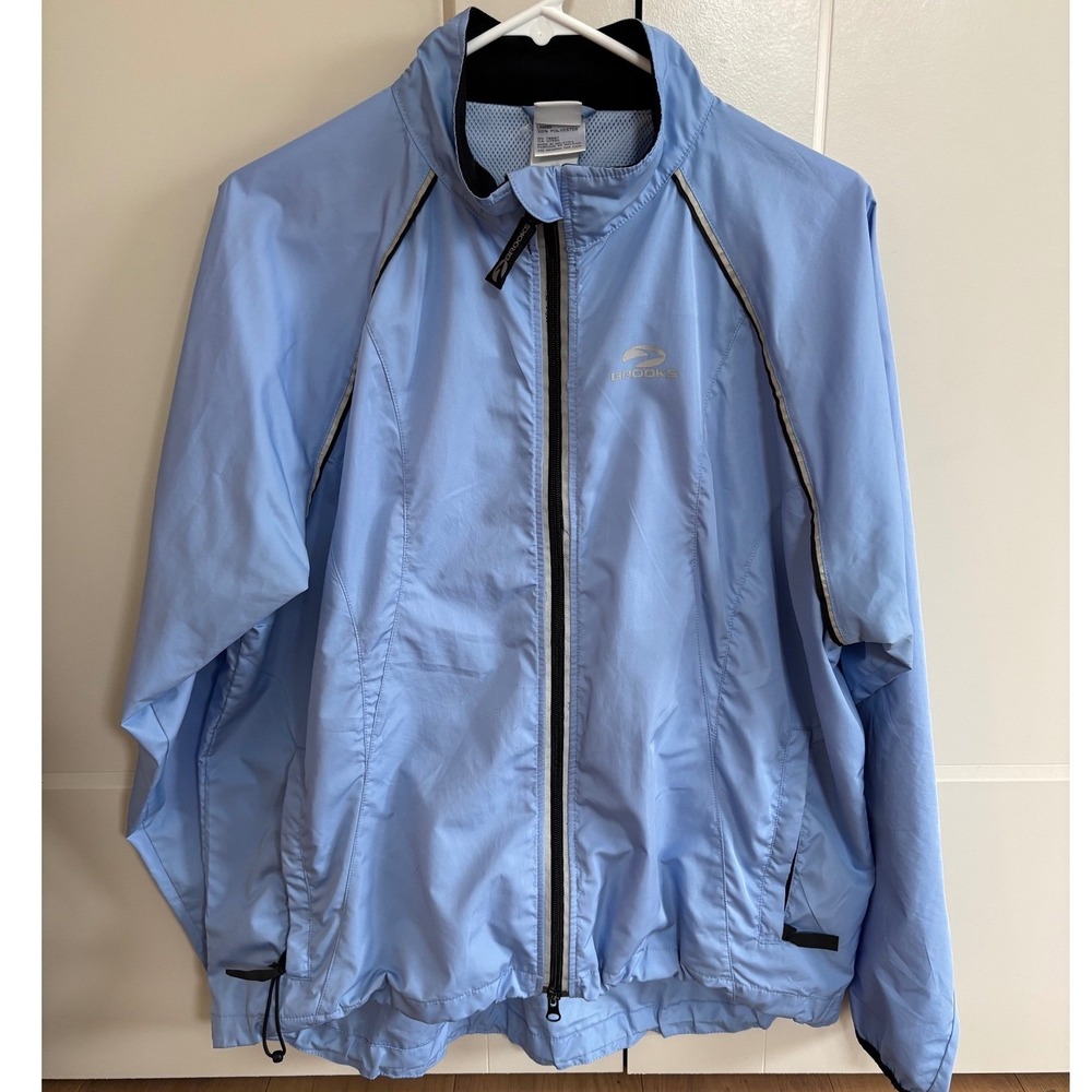 Brooks Running Jacket Women's Large Light Blue Full Zip Athletic Windbreaker